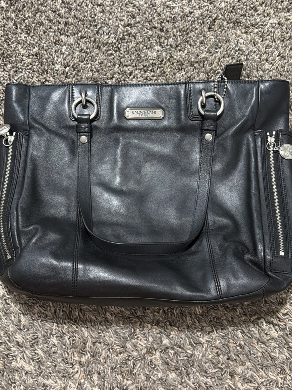 Coach Black Leather Tote with Silver Hardware